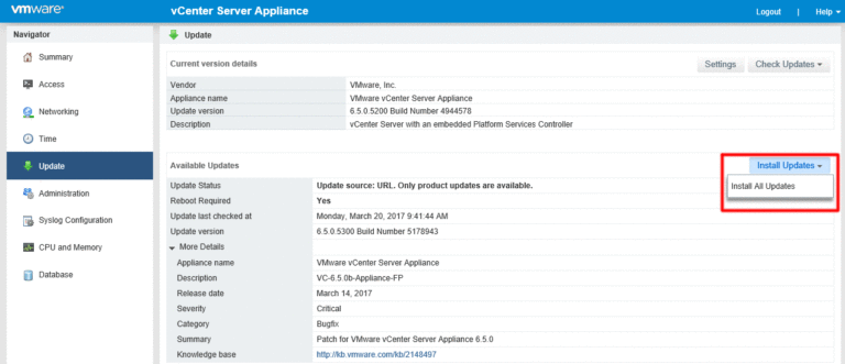 Vmware vcenter server appliance update bundle как установить